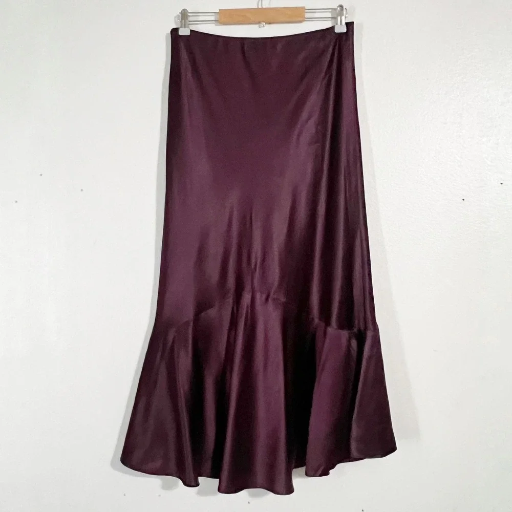 Lauren Ralph Lauren Plum Purple 100% Silk High-Low Mermaid Midi Skirt Size 8 - Picture 8 of 10